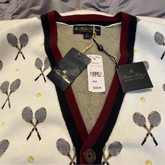 NWT Men’s Supima® Cotton Racquet Jacquard Pattern Cardigan (L) - Picture 6 of 7